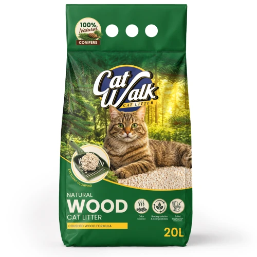 Żwirek drewniany zbrylający kruszony naturalny CatWalk Natural Wood dla kota 20L